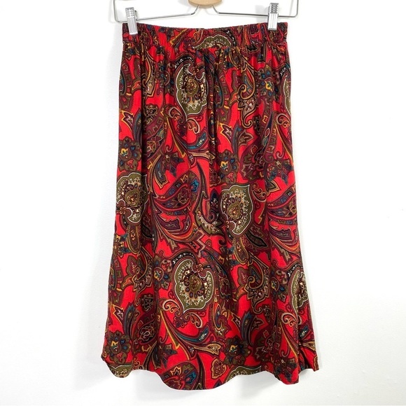 DECADE design 70s Vintage Paisley Print A-line Midi Skirt in Red - Picture 4 of 6